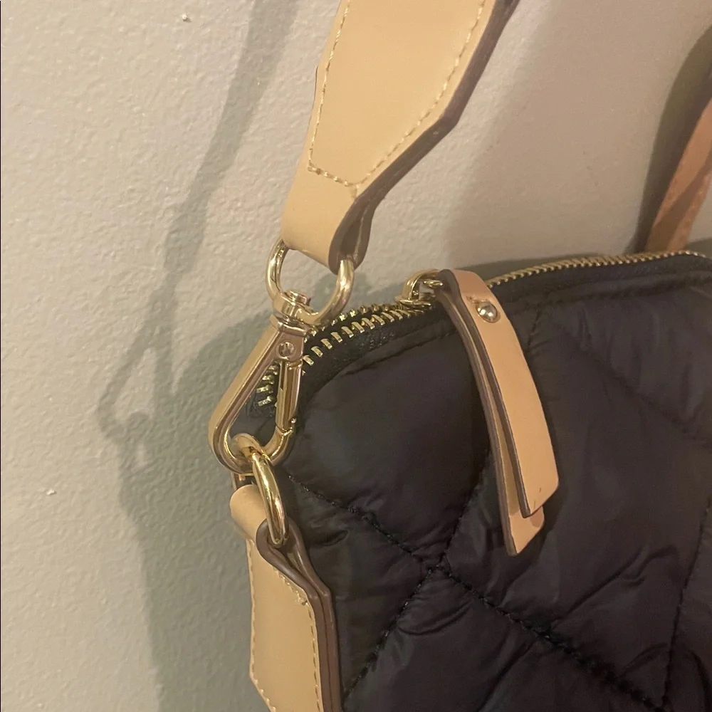 Ann Klein Black Quilted Tote Bag with Tan Accents - Picture 4 of 12